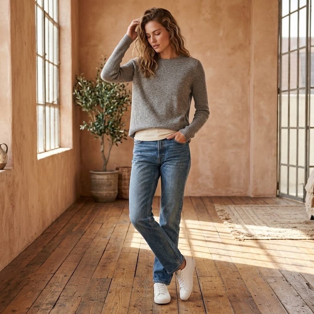 239-Songbird 100% Cashmere 2-Ply Crewneck Sweater Heather Gray Size M